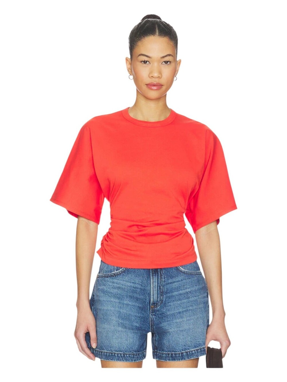Pistola Revolve Womens Syrah Orange Ruched Cotton Veronica Tee Shirt Medium